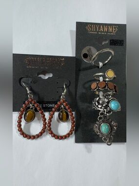 Shyanne Turquoise & Brown Red-Accent Boho Teardrop Earrings